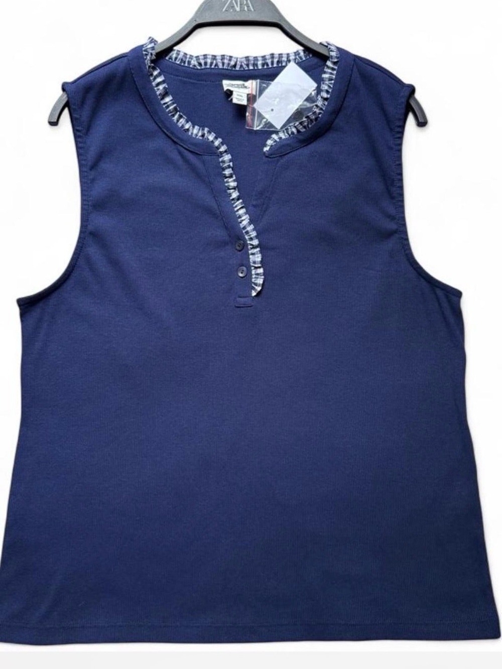 J.Crew Factory Ruffle Trim Ribbed Tank Top Navy XXL NWT